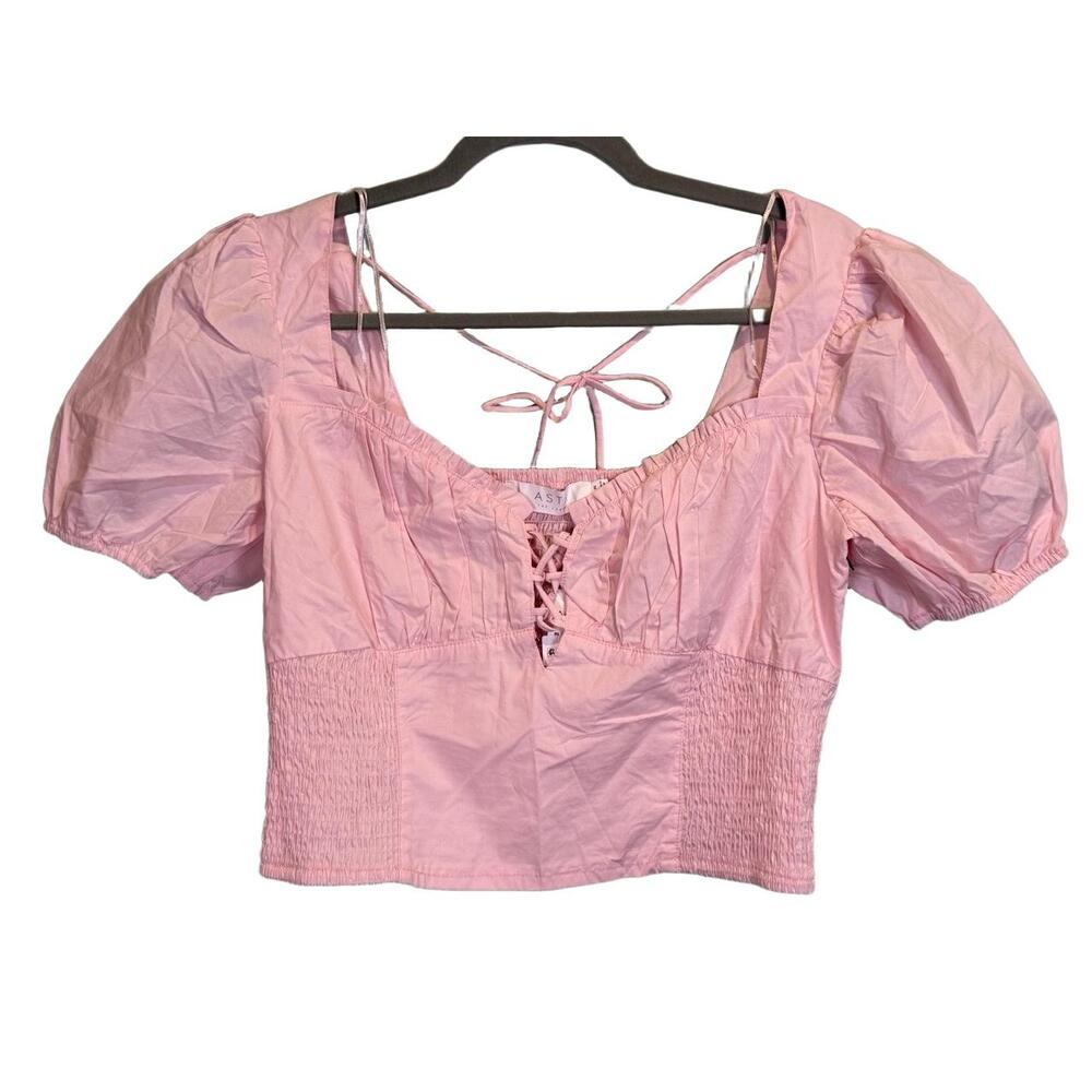 ASTR The Label Blouse Womens Size‎ M Blush Smocked Puff Sleeves